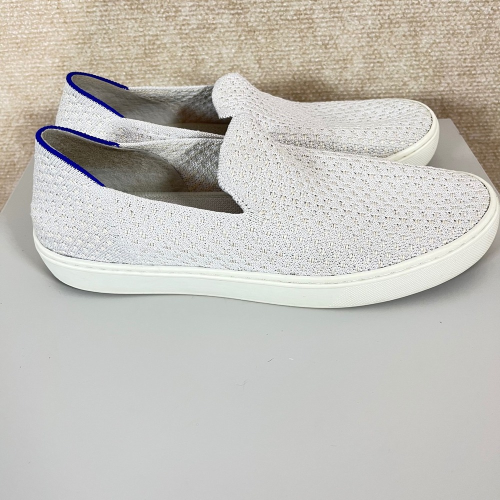 Rothy's the Sneaker Slip On‎ in Salt Honeycomb Light Grey White Knit  Size 8.5